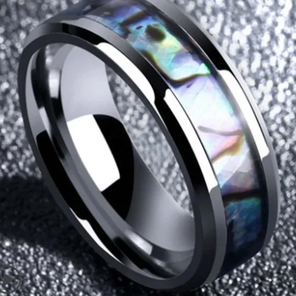 Parker Stainless Steel Abalone Shell Men's Ring 8MM - *NEW SIZES IN* - Picture 2 of 12